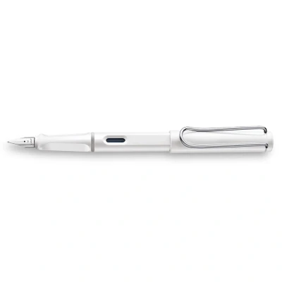 Abbildung von Lamy safari white Füller Füllhalter mit ergonomischem Griff &amp; polierter Stahlfeder in Strichbreite EF robuster ASA Kunststoff inkl. Tintenpatrone T 10 blau Rechtshänder