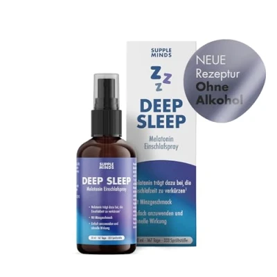 Abbildung von SUPPLEMINDS Deep Sleep Spray Extra starkes Melatonin Einschlafspray hochdosiert mit 0,5mg pro Sprühstoß, Schlafspray Minzgeschmack, ohne Alkohol, vegan + zuckerfrei, 50ml