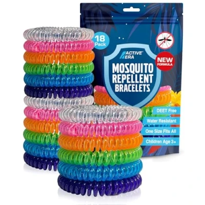 Abbildung von Active Era Mückenschutz Armband (18 Stk), Mückenabwehr Outdoor, Camping Mückenarmband für Kinder &amp; Erwachsene Natürlicher Anti Mücken Schutz, Wasserfest, 10 Tage 100% DEET frei Bunt