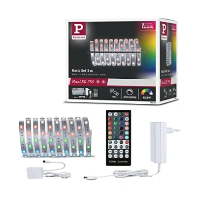 Abbildung von Paulmann 79864 LED Stripe MaxLED 250 Basisset 3m 20W 810lm RGBW 36VA dimmbar Lichtband Kunststoff 3000 K, Silber