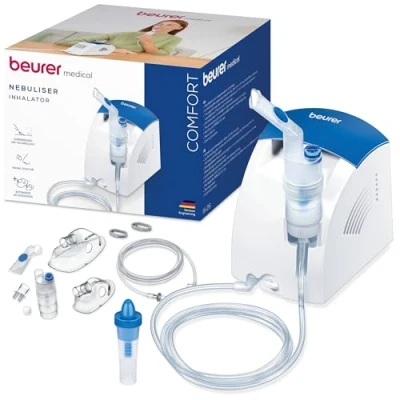 Abbildung von Beurer Inhalator IH 26 und Nasenspülung mit Kompressor, Inhalationsgerät zur Behandlung von Atemwegserkrankungen wie Erkältungen Bronchitis, White, 1 Stück (1er Pack)