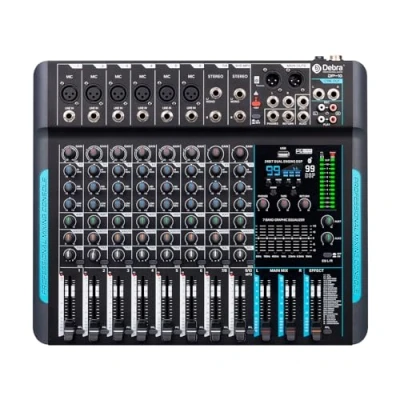 Abbildung von Audio Mixer Professioneller,10 Kanal Stereo Sound Mischpult mit 99 DSP Reverb/7 Band Gleichgewicht/USB Anschluss,Eingang 48 V Phantomspeisung,Ein Klick stumm,für Aufnahme DJ Bühne Musik Anwendung