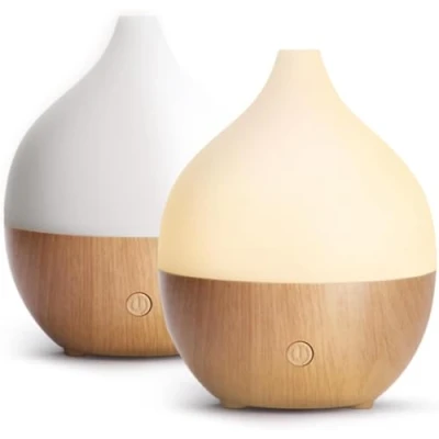 Abbildung von SALKING Aroma Diffuser, 100ml Kleiner Ultraschall Aromatherapie Diffusor für ätherische Öle, mit automatischer Abschaltfunktion, Warmweiß Licht Weiß Holzmaserung Zuhause Büro, 2er Pack