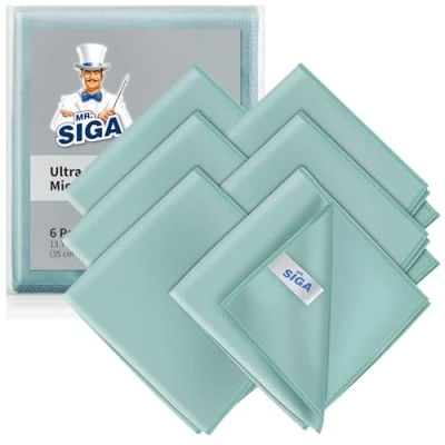 Abbildung von MR.SIGA Ultrafein Mikrofaser Reinigungstücher Putztücher Fensterputztuch Fenster Tücher Mikrofasertücher Geschirrtücher für Scheiben &amp; Spiegel, 6 Stück, 35x40cm (13.7&quot; x 15.7&quot;)
