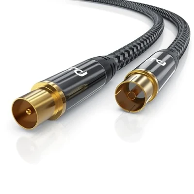Abbildung von CSL 2m HDTV Antennenkabel mit Braiding 8k 4k Antennenstecker zu Antennenkupplung 135Db 75 Ohm DVB T und T2 C S S2 Radio UKW DAB