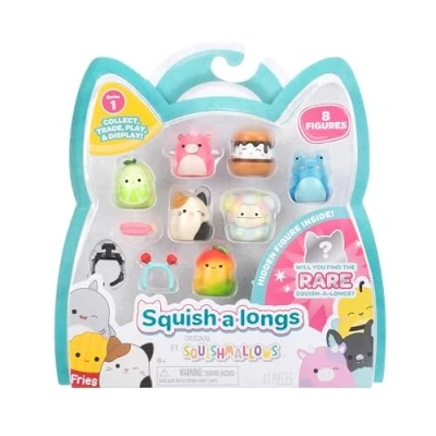 Abbildung von Squish a longs 8er Pack Serie 1, Stil 2 (8) 2,5 cm Mini Quish mit Zubehörteilen, Ring und Sammleranleitung Sammeln, Handeln Spielen