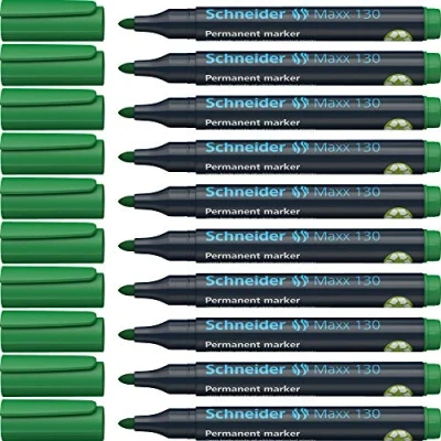 Abbildung von Schneider Maxx 130 Permanent Marker mit Rundspitze (Strichstärke: 1 3 mm, nachfüllbar) 10er Packung grün