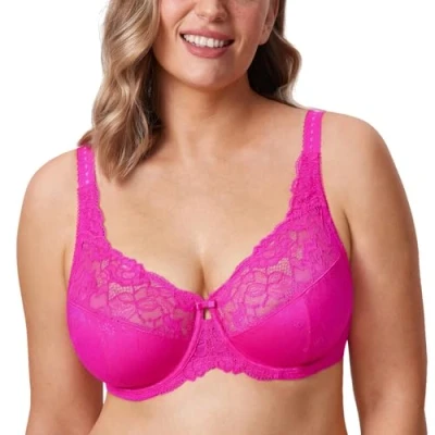 Abbildung von DELIMIRA Damen Minimizer BH ohne Einlagen mit Spitze Bügel Große Größen Glitzer Rosa 85J