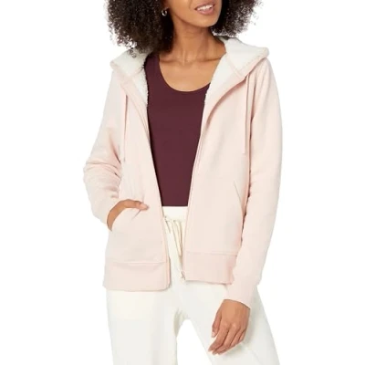 Abbildung von Amazon Essentials Damen Sherpa gefütterte Fleece Kapuzenjacke mit durchgehendem Reißverschluss (erhältlich in Übergröße), Hellrosa, M