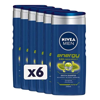 Abbildung von NIVEA MEN Energy Duschshampoo 6 x 250 ml, revitalisierender Duschschaum für Körper, Gesicht und Haare, erfrischend mit Minzextrakt