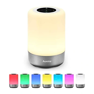 Abbildung von Auxmir LED Nachttischlampe Touch Dimmbar, Warmweiß &amp; RGB Farbwechsel, 8 Farben und 3 Modi, USB Aufladbar, Tragbar, Timing Funktion, Stimmungslichter für Schlafzimmer Festdekoration