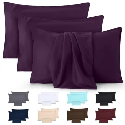 Abbildung von Utopia Bedding Kissenbezug 50x75 4er Set Kopfkissenbezug 50 x 75 aus 100% gebürsteter Mikrofaser mit Umschlagverschluss Falten, verblassen und schmutzabweisende Kissenbezüge Lila