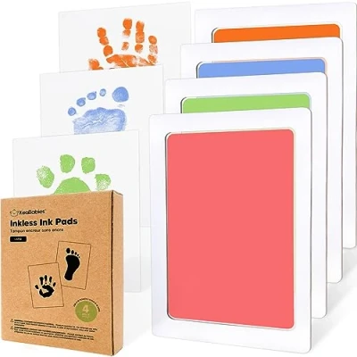 Abbildung von Handabdruck und Fußabdruck Baby Abdruckset 4pcs Tintenloses Stempelkissen Fussabdruck Set, Hand Geschenk Pfotenabdruck Set Hund (Candy, L)