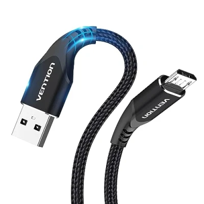 Abbildung von VENTION PS4 Controller Ladekabel Micro USB Kabel 3m Nylon Android Datenkabel Schwarz für Slim, Pro, Samsung Galaxy Tablette, Huawei P Smart, Redmi, Nokia, Kindle Fire Tablette