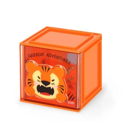 Abbildung von Legami Cutie Cubes Modular Desk Box, Tiger, Schreibtisch Organizer, Aufbewahrung, inklusive Stickerbogen, stapelbar, multifunktional, ABS, 90 x 100 cm