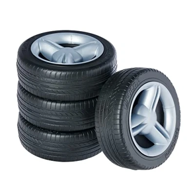 Abbildung von BIG Fulda Whisper Wheels Flüsterräder für Rutscher Autos, Reifen Set mit Befestigungsclips und Montageanleitung, stylisches Design, Kinder ab 1 Jahr, Schwarz, Grau