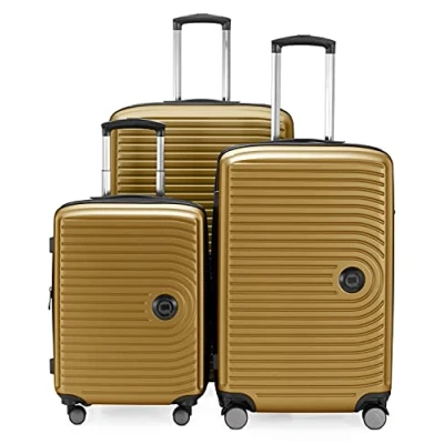 Abbildung von HAUPTSTADTKOFFER Mitte 3er Kofferset Handgepäckskoffer 55 cm, mittelgroßer Koffer 68 cm + großer Reisekoffer 77 Hartschale ABS, TSA, Herbstgold