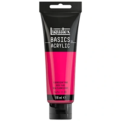 Abbildung von Liquitex 8870071 Basics Acrylfarbe, monopigmentierte Künstlerpigmente, lichtecht, mittlere Viskosität, Archivqualität, seidenglänzender Finish, 118ml Tube Rosa Fluo, Acrylfarbe