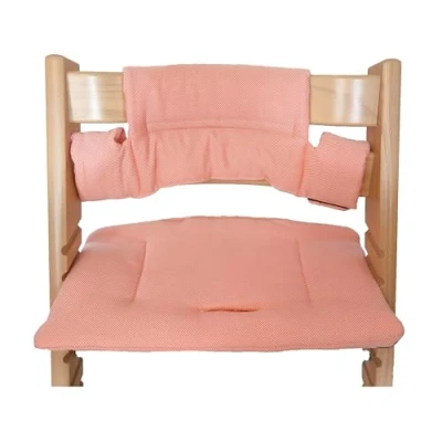 Abbildung von Kadem® Sitzkissen 100% Bio Baumwolle Classic Kissen Sitzbezug Hochstuhlauflage 2 teilig passend für Stokke Tripp Trapp Kinderhochstuhl maschinenwaschbar einfache schnelle Befestigung Koralle
