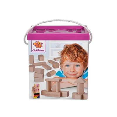 Abbildung von Eichhorn 100050141 50 naturfarbene Holzbausteine in Aufbewahrungsbox mit Sortierdeckel, FSC 1 zertifiziertes Buchenholz, Motorikspielzeug geeignet für Kinder ab Jahr