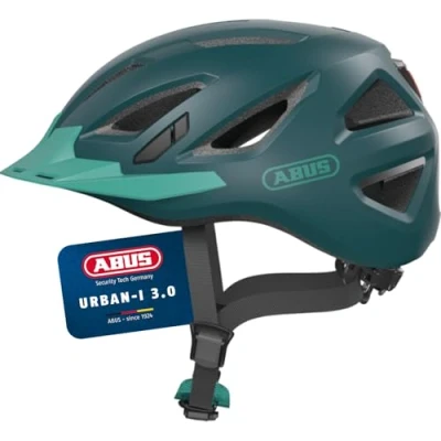 Abbildung von ABUS Stadthelm Urban I 3.0 Fahrradhelm mit Rücklicht, Schirm und Magnetverschluss für Damen Herren Grün (core green), Größe L