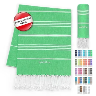 Abbildung von LeStoff Premium Hamamtuch 100% Bio Baumwolle Vorgewaschen, Nachhaltig, Saugstark &amp; Schnelltrocknend Strand, Bade, Dusch, Yoga, Spa Reise Tuch (95 x 180 cm, Grass)