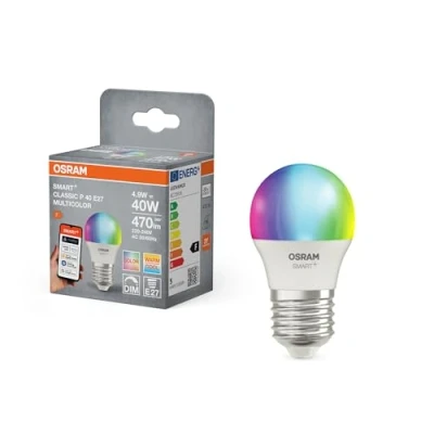 Abbildung von OSRAM SMART+ LED Lampe P40 RGBW E27, Miniballform, WLAN fähig, steuerbar mit App, kompatibel Matter, Alexa, Google Assistant