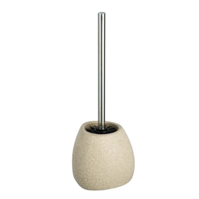 Abbildung von WENKO Keramik WC Garnitur Mod. Pion hygienische Silikonbürste selbstreinigend in dreieckiger Form für Bad und Gäste Maße 12,5 x 38,5 12 cm Farbe beige