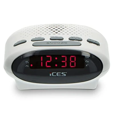 Abbildung von iCES ICR 210 Radiowecker mit 2 Stunden Weckzeit PLL FM Snooze Sleep Timer Gangreserve Weiss