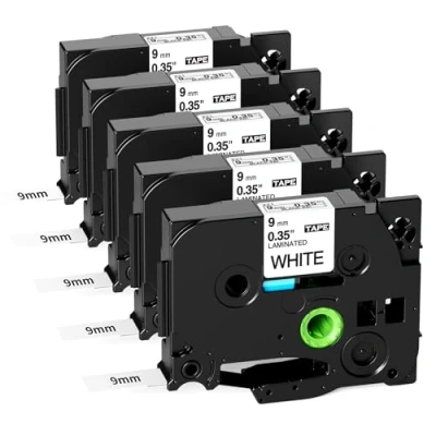 Abbildung von Fimax Kompatibel Schriftband TZe 221 Ersatz für Brother P Touch Bänder 9mm TZe221 Tz Etikettenband PT 1000 1005 1010 900 100lb h105 h101c E100, Schwarz auf Weiß