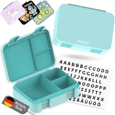 Abbildung von BEARFOOT Bento Box COMPACT BPA freie Kinder Brotdose für Schule &amp; Kindergarten Auslaufsichere Lunchbox Mädchen Jungen Praktisch, leicht kompakt (Mint, 950ml)