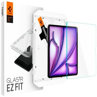 Abbildung von Spigen Glas.tR EZ Fit Schutzglas kompatibel mit iPad Air 13 Zoll M2 (2024), 1. Generation, Installationsschablone, Kristallklar, 9H Folie