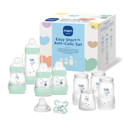 Abbildung von MAM Easy Start Anti Colic Starter Set, mitwachsende Baby Erstausstattung mit Schnuller, Flaschen &amp; Griffen, Geschenk ab Geburt, blau