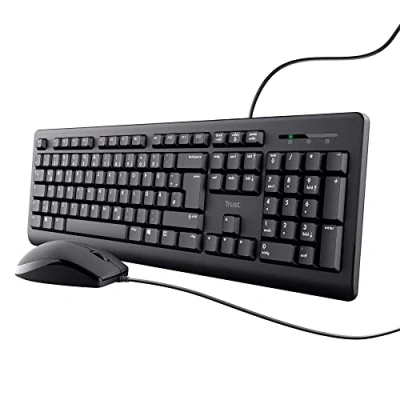 Abbildung von Trust Taro Kabelgebundenes Tastatur und Maus Set, Deutsches QWERTZ Layout, Leise Tasten Maustasten, Spritzwassergeschützt, USB Anschluss, für PC, Laptop, MacBook, Windows, macOS Schwarz