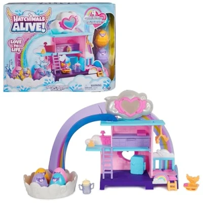 Abbildung von Hatchimals Alive Kinderzimmer Spielset mit 4 Mini Figuren in selbstschlüpfenden Eiern und 13 Zubehörteilen für fantasievolles Rollenspiel, Spielzeug Kinder ab 3 Jahren