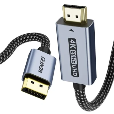 Abbildung von BENFEI 4K@60Hz DisplayPort auf HDMI Kabel 1,8M [Geflochten, Aluminiumhülse], Unidirektional Computer zu Monitor, DP 1.2 1.4 kompatibel mit HP ThinkPad AMD NVIDIA Desktop