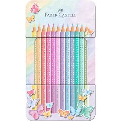 Abbildung von FABER CASTELL 201910 Buntstifte Set Sparkle Pastell 12 teilig, im Metalletui, dreikant, bruchsicher