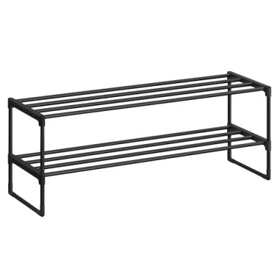 Abbildung von SONGMICS Schuhregal mit 2 Ebenen, Schuhständer aus Metall, Schuhaufbewahrung, Schuh Organizer für 8 10 Paar Schuhe, stapelbar, Flur, Wohnzimmer, Schlafzimmer, 30 x 92 34 cm, schwarz LSA12BK