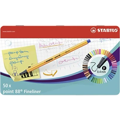 Abbildung von STABILO Fineliner point 88 50er Metalletui mit 47 verschiedenen Farben 2x blau
