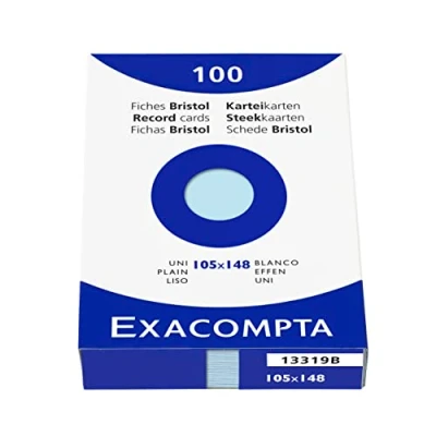 Abbildung von Exacompta 13319B Packung (mit 100 Karteikarten, DIN A6, 105 x 148 mm, blanko, ideal für die Schule) 1er Pack azurblau