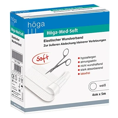 Abbildung von Höga Med Soft elastischer Wundverband 5 m x 4 cm Wund Pflaster, hypoallergen, atmungsaktiv, nicht wundhaftend, stark absorbierend.