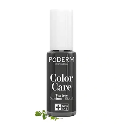 Abbildung von PODERM TEEBAUM NAGELLACK COLOR CARE Schwarz verbessert das Aussehen für die gelbe oder brüchige Nägel 2 in 1 PFLEGE Hergestellt der Schweiz