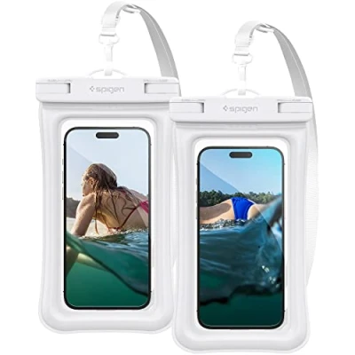 Abbildung von Spigen Aqua Shield wasserdichte Handyhülle Schwimmend [2 Stück] IPX8 Wasserfeste Handytasche Unterwasser Hülle Kompatibel mit iPhone, Galaxy, Xiaomi, Google Smartphones Weiß