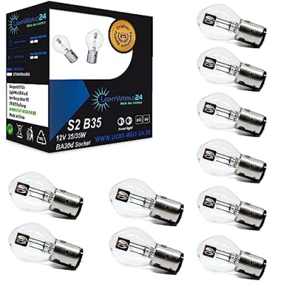 Abbildung von LIGHTWORLD24 10 Stück BA20d S2 35/35W 12V Motorrad Halogenscheinwerfer Superhelle Fernlicht Abblendlicht Roller Moped Motoroller Scooter Bilux Lampe Glühbirnen