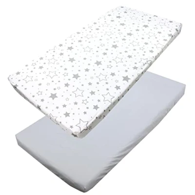 Abbildung von TupTam Baby Spannbettlaken Kinder Spannbetttuch für Babybett Kinderbett 2er Pack, Farbe: Drachen Grün/Grau, Größe: 90 x 200 cm