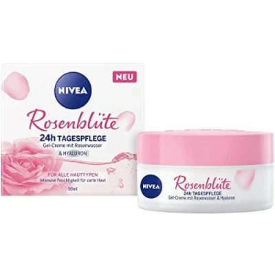Abbildung von NIVEA Rosenblüte 24h Tagespflege (50 ml), Gesichtspflege mit Rosenwasser und Hyaluron, leichte Gel Creme für geschmeidig zarte Haut