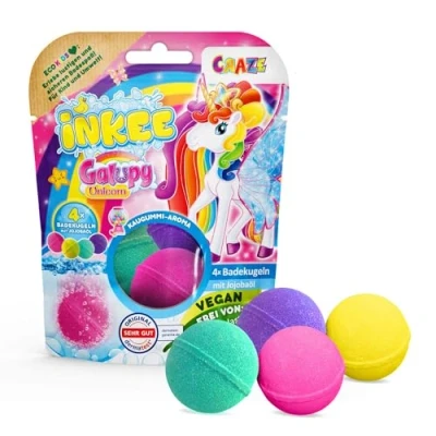 Abbildung von INKEE Galupy Unicorn 4 Badebomben Kinder, Badekugeln 4x 50g, Kaugummi Aroma &amp; Jojobaöl