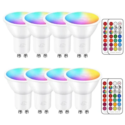 Abbildung von iLC LED GU10 Farbwechsel Lampe, Spots Birne Reflektorlampe, 5W Dimmbar Warmweiß (2700K) RGB Leuchtmittel, 200 Lumen, Fernbedienung inklusive (8 Stück)