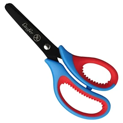 Abbildung von Läufer 87226 Ergonomische Bastelschere für Kinder, Schule ab 1. Klasse, rot/blau, Rechtshänder, Schere mit runder Spitze