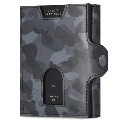 Abbildung von VON HEESEN Slim Wallet mit Münzfach &amp; RFID Schutz Geldbörse Herren klein Mini Geldbeutel Damen Portmonee Kartenetui Echtleder Karten Portemonnaie Leder Kreditkartenetui Schwarz Saffiano
